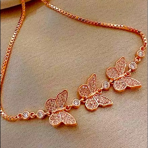 Rose Gold Tone Butterfly Adjustable Bracelet - Picture 1 of 4